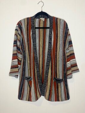 Vintage 70s Striped Open-Front Cardigan Sweater in Rust Multi